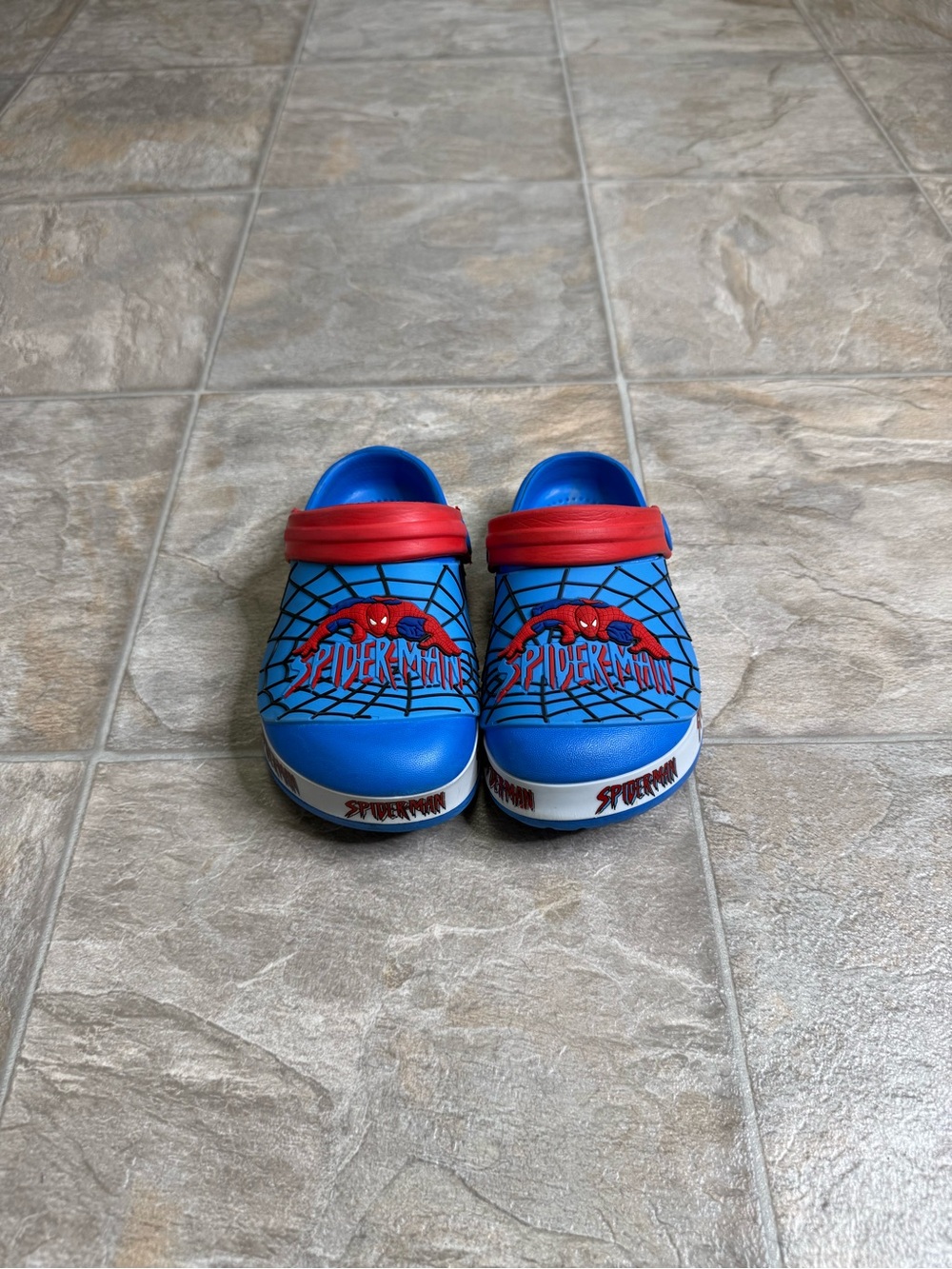 Spider Man Comfort Slides TD Boys Shoe Size 8c Blue Slip On Clog Preowned